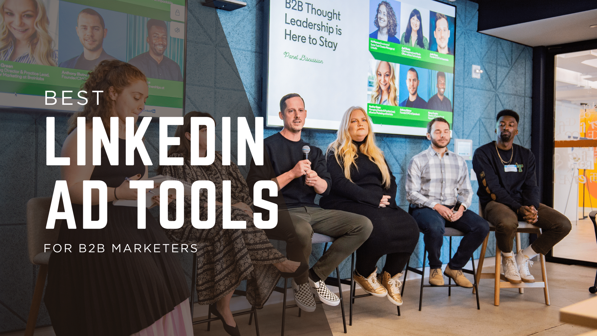 Illustrated comparison of top LinkedIn Ads tools for B2B marketers in 2025, including DemandSense, Metadata, Smartly.io, and campaign reporting platforms