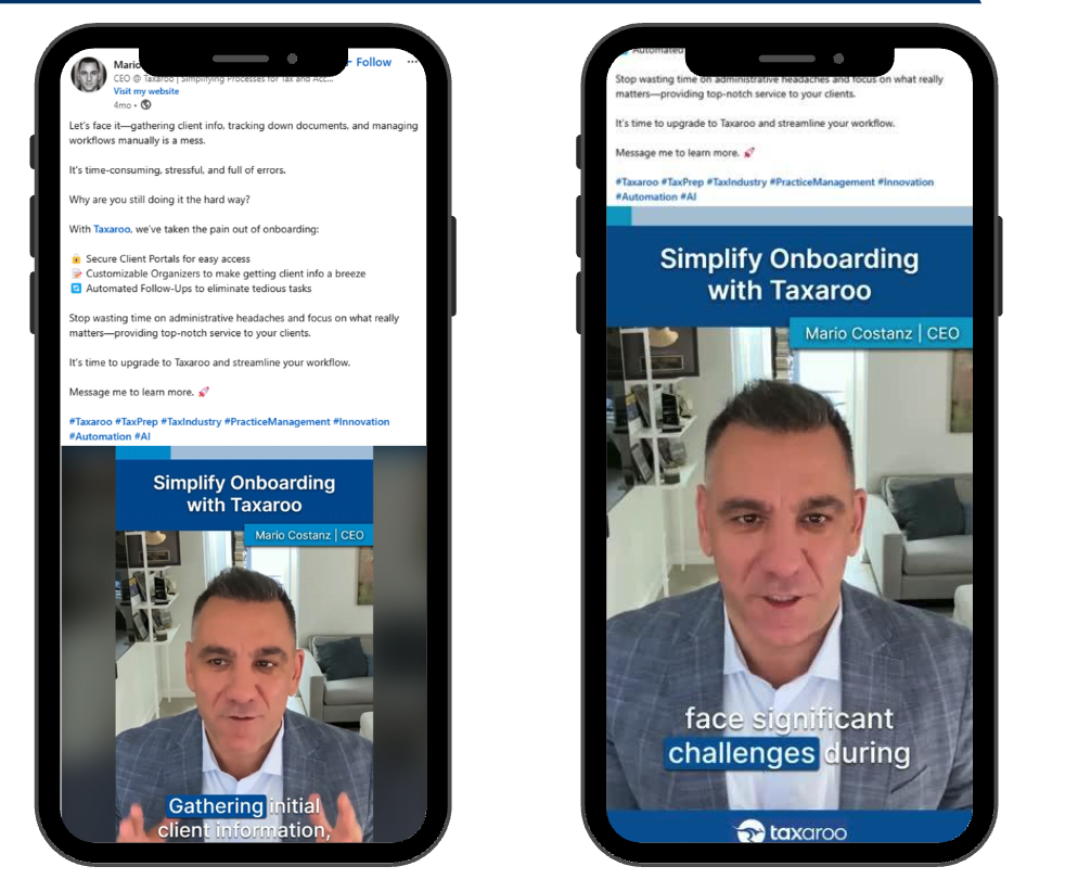 A client's thought-leadership video post live in the LinkedIn feed