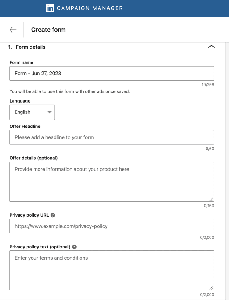 Set Up Form Details