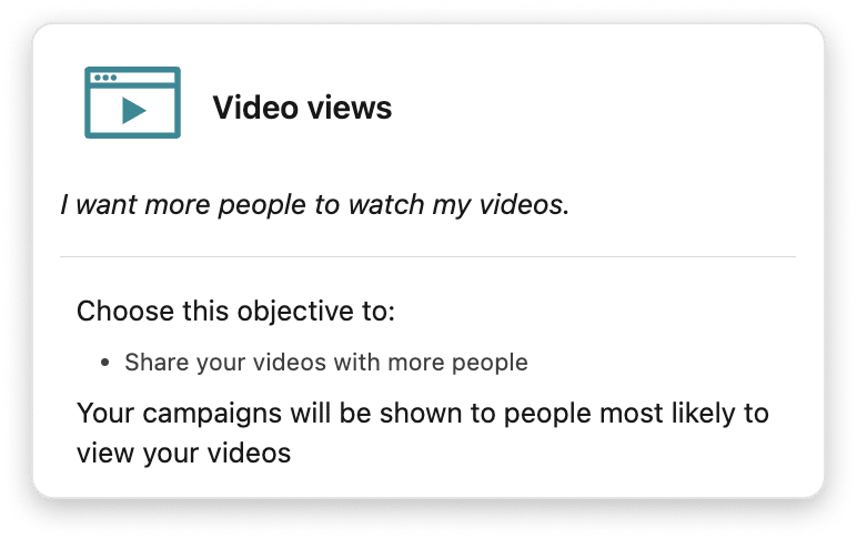 video views campaign objective