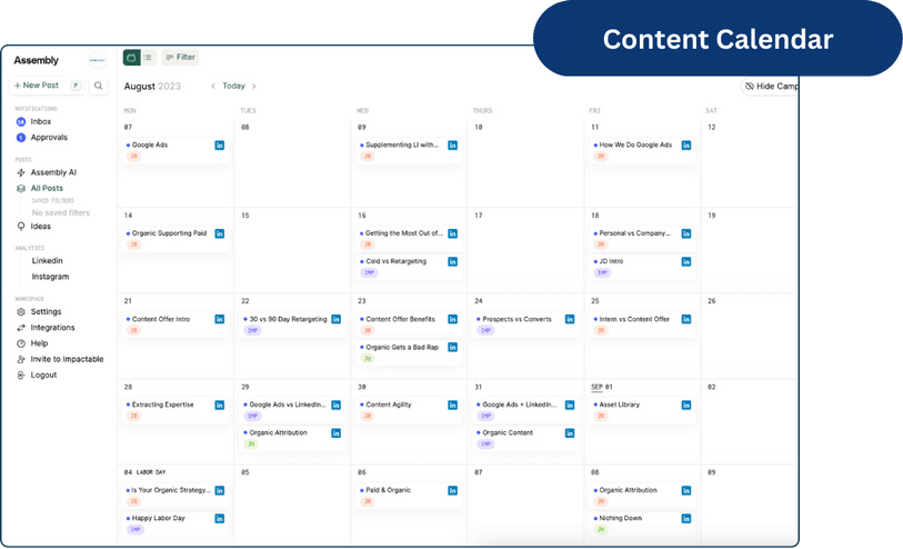 Linkedin Demand Gen Content Calendar Impactable